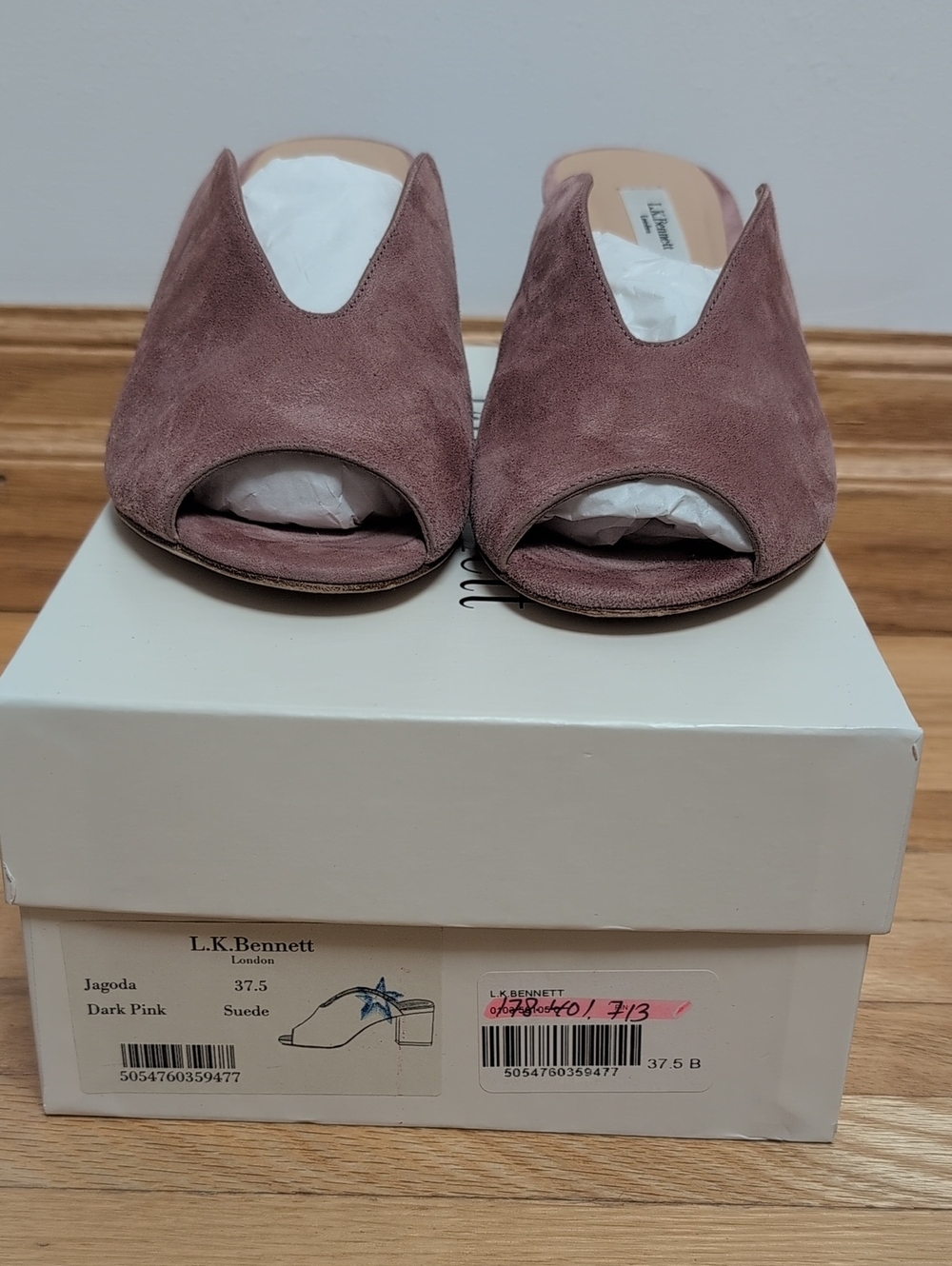 LK Bennett Dark Pink Suede Peep-Toe Mule